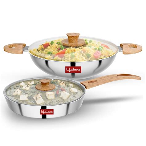 Buy Lifelong TriPly Combo Kadhai, Fry Pan with Lid for Cooking ...