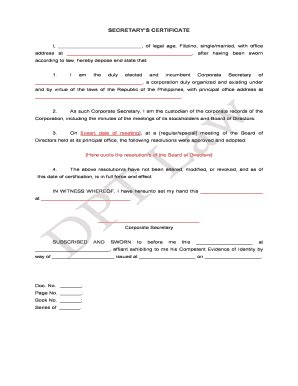 Fillable Online Secretary's Certificate Sample Fax Email Print - pdfFiller