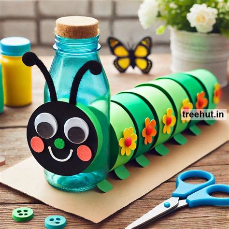 Caterpillar Bottle Decoration Ideas, Bottle Upcycle Craft Ideas