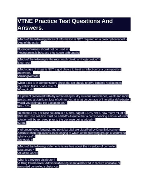 VTNE Practice Test Questions And Answers. | Exams Medicine | Docsity
