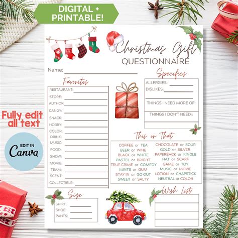 Gift Exchange Questionnaire Printable - Printable