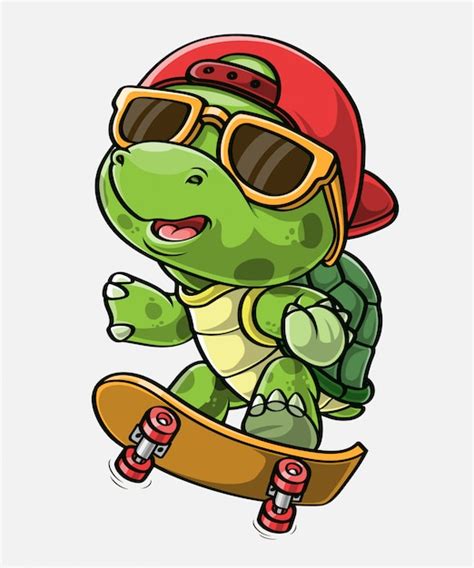 Cartoon Skater Schildkröte, Hand gezeichnet | Premium Vektor