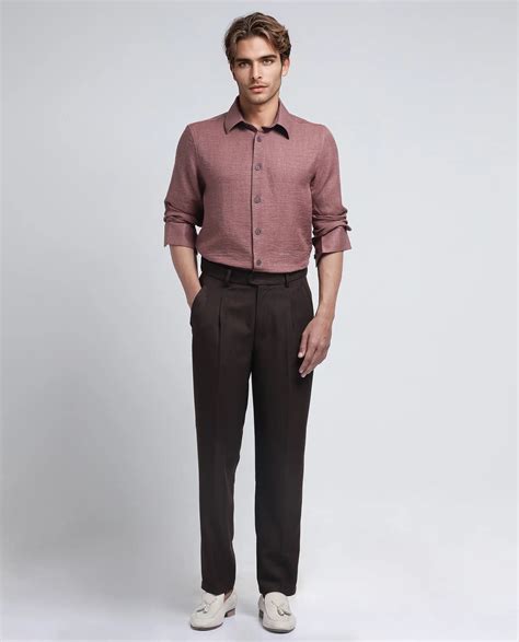 Rare Rabbit Men's Nert Dark Peach Cotton Fabric Full Sleeve Collared N