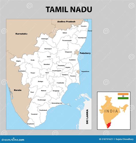 Tamil Nadu Map. District Ways Map of Tamil Nadu with Name. Vector ...
