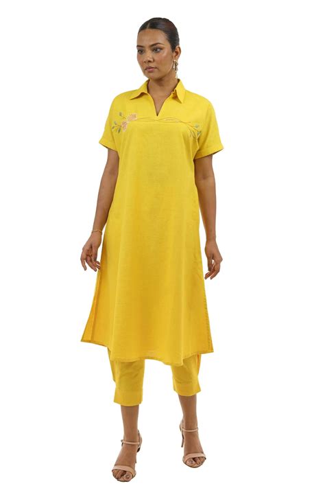 Mango Yellow Linen Kurta Set – Ethnic Wear for Women – luxeraa