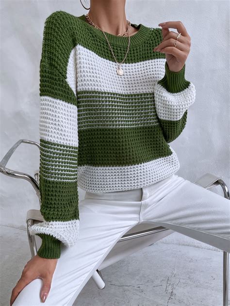 Colorblock Drop Shoulder Sweater | Knitting women sweater, Sweater ...