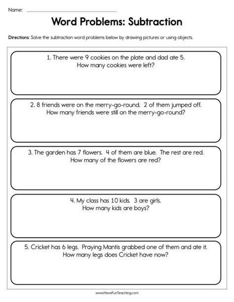 Subtraction Word Problems Worksheet 的图像结果