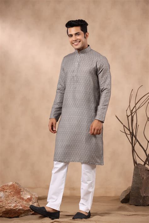 Buy D Grey Color Printed Kurta Pajama Set For Men Online | Cityvibes