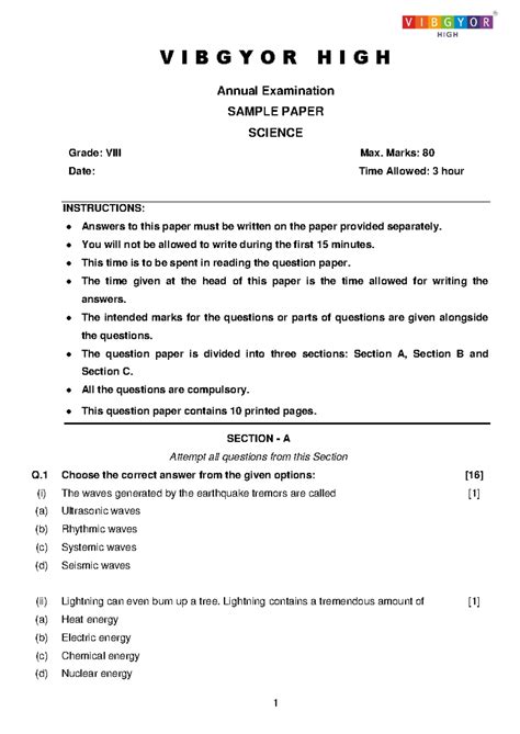 CBSE Grade 8 Science Annual Exam Sample Paper - Studocu