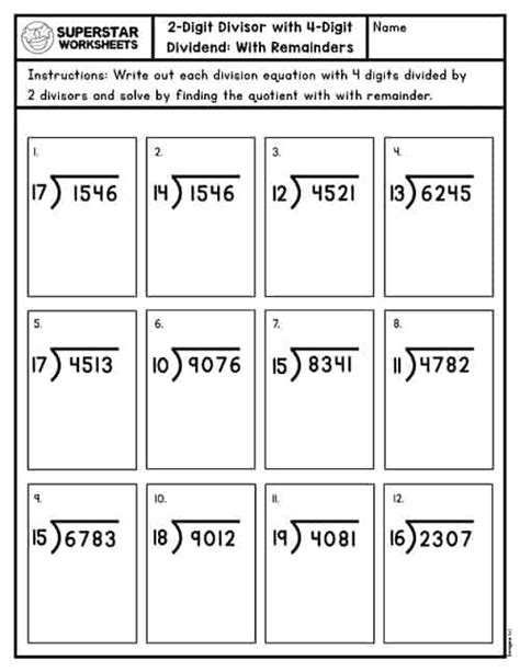 Image result for Long Division Worksheets 2-Digit Divisor
