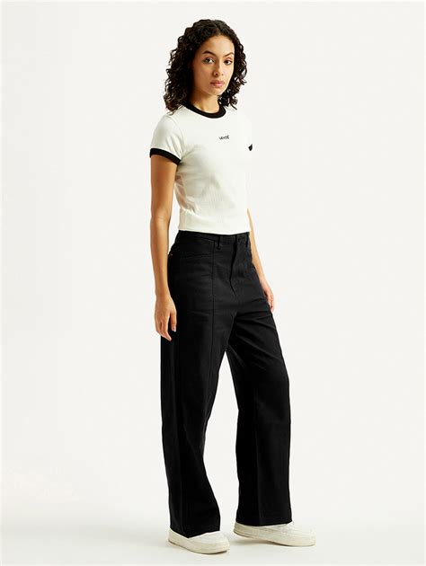 Women's Black Loose Fit Mid Rise Trousers – Levis India Store