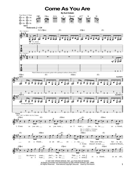Come As You Are by Nirvana - Guitar Tab - Guitar Instructor