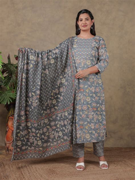 Buy Grey Floral Straight Soft Cotton Kurta TP1419T | Aramya