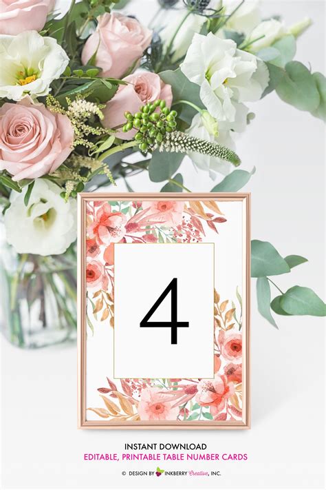 Beautiful Blooms - Watercolor Painted Floral Printable Wedding Table ...