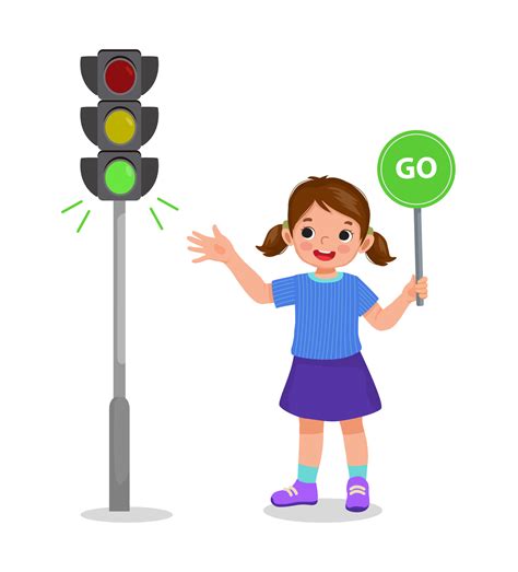 cute little girl holding go sign board showing traffic light indicator ...