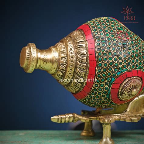 Brass Shankh with Stonework and Stand – Ekaa Handicrafts