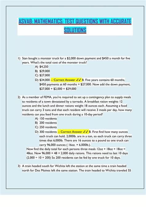 ASVAB MATHEMATICS TEST QUESTIONS WITH ACCURATE SOLUTIONS - ASVAB ...