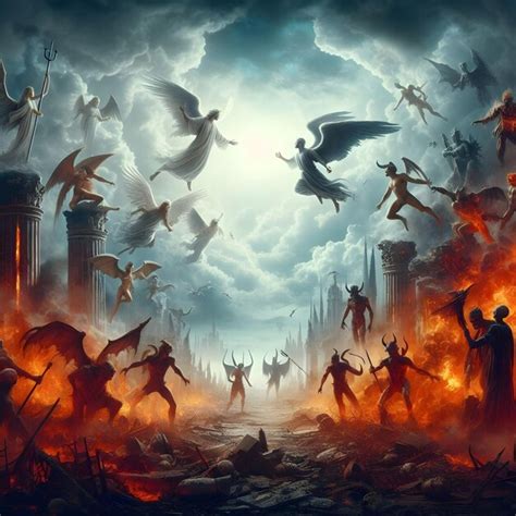 Premium Photo | AI of an epic battle between good and evil as angels ...