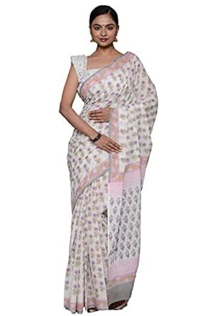 Buy Shivanya Handicrafts Hand Block Printed Cotton Mulmul Sarees For ...