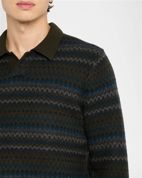 Vince Men's Fair Isle Wool-Cashmere Johnny-Collar Sweater | Neiman Marcus