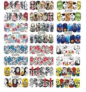 Tvoip 12 Sheet Nail Art Water Transfer Decals Nail Sticker Halloween ...