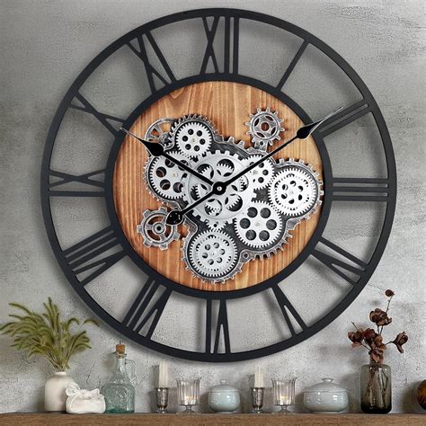 Buy Lafocuse 23 Inch Gear Clock With Moving Gears, Large Wall Clock for ...