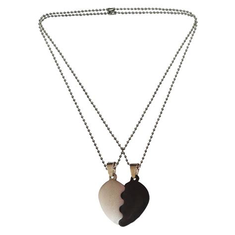 Buy Wellpoint Well Point Black & Silver Broken Heart Pendant Necklace ...