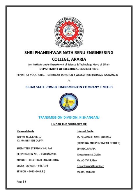 Report on Summer Internship at BSPTCL (EE 5th Sem) - Studocu