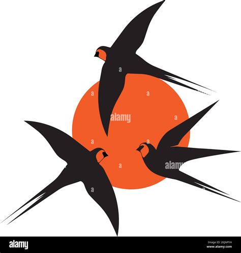 Barn swallow silhouettes on sunset, vector. Flying swallow birds ...