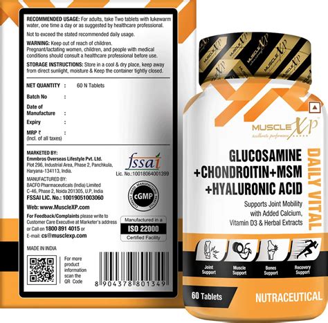 Buy MUSCLEXP GLUCOSAMINE + CHONDROITIN + MSM + HYALURONIC ACID DAILY ...