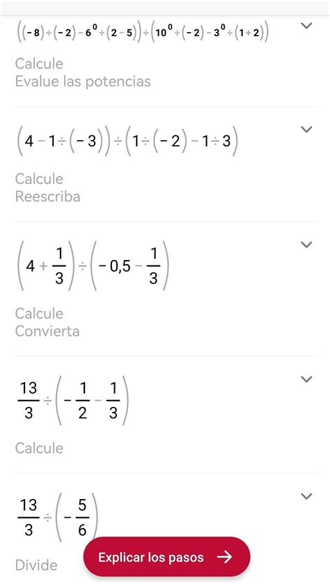 Cuál es el resultado de la siguiente operación: [ (-8) : (-2) -6: (2-5 ...