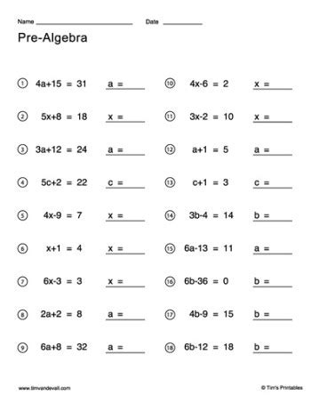 Image result for Pre Lgebra Lesson Worksheet