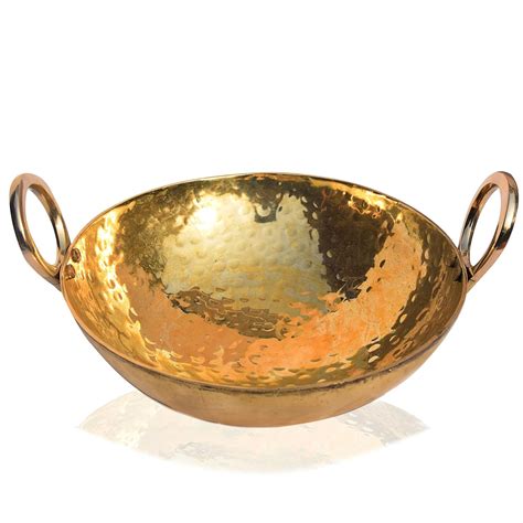Pure Source India Brass Hammered Kadhai Kitchen Utential 12 inch (Gold ...