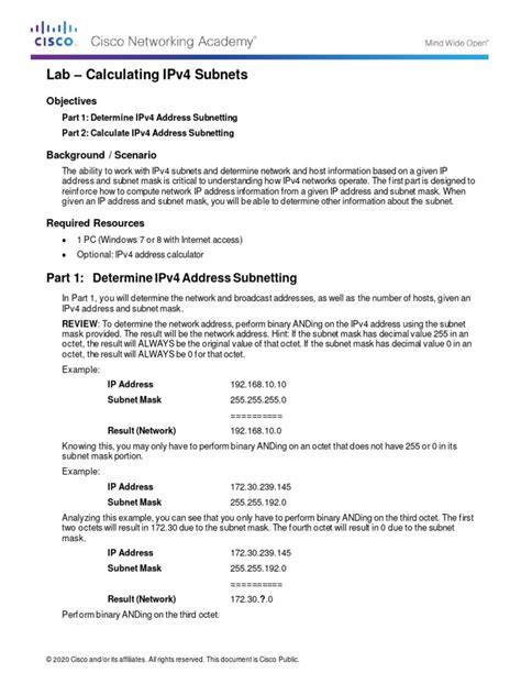 Lab Calculate IPv4 Subnets 的图像结果