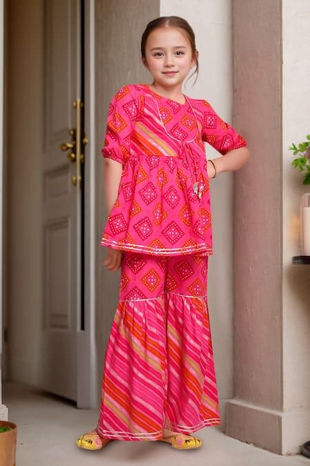Buy Samyukta Singhania Pink Cotton Ari Embroidered Kurta And Sharara ...