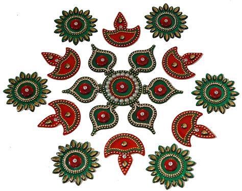 Buy iKreation Acrylic Baby Rangoli - 19 pcs (B1) (Diya, Pati, Flower ...