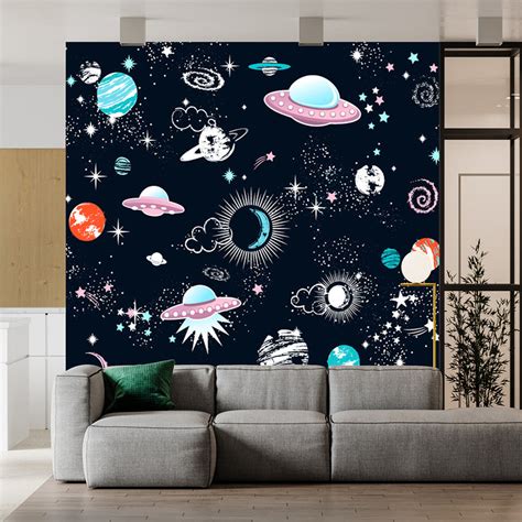 Laeacco Cartoon Universe Planets Black Wallpaper – Myindianthings