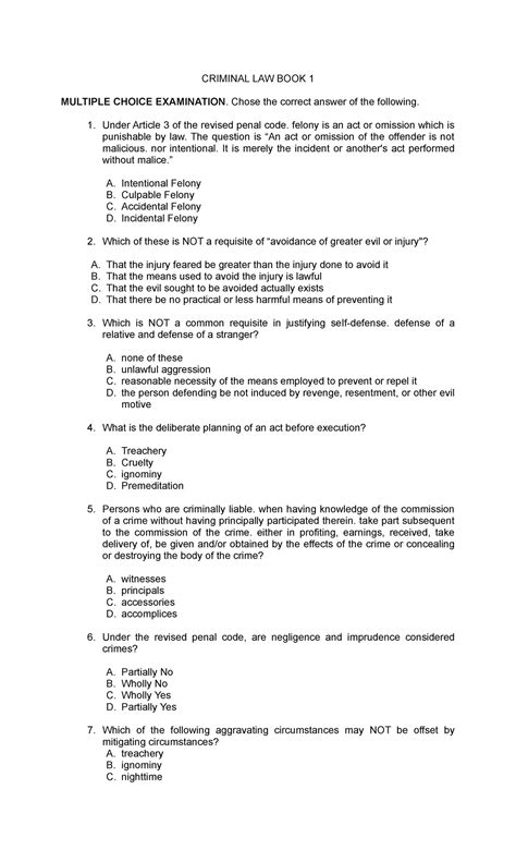 Criminal Law Book 1 Reviewer - CRIMINAL LAW BOOK 1 MULTIPLE CHOICE ...
