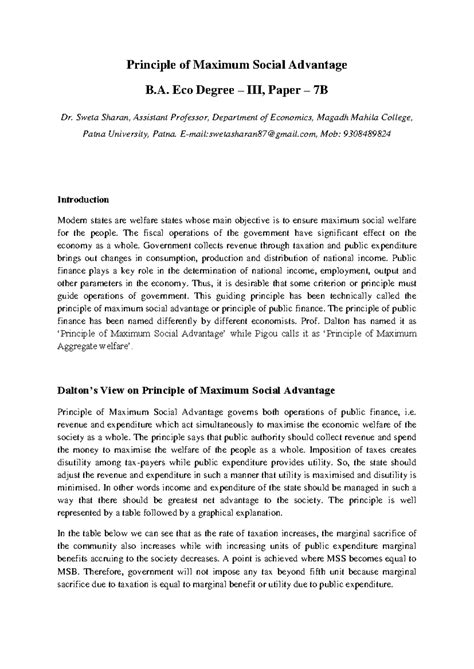 Principle of Maximum Social Advantage - Eco Degree – III, Paper – 7B Dr ...