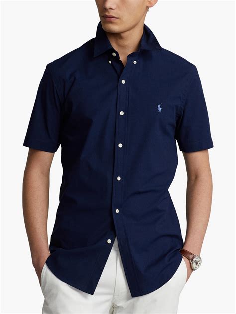 Polo Ralph Lauren Poplin Slim Fit Short Sleeve Shirt, Navy at John ...