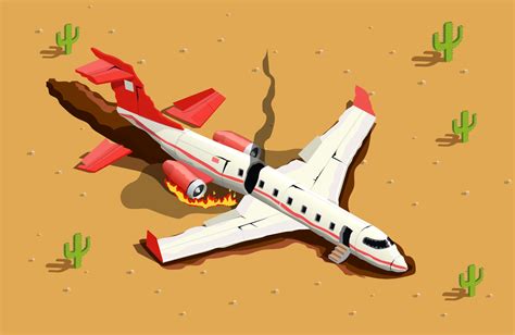 飞机坠毁场景插图,(飞机、沙漠、客机、交通事故)手绘插画_北极熊素材库