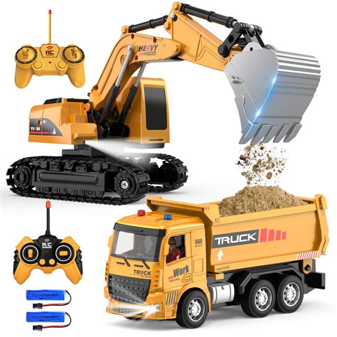 Buy Remote Control Excavator and Dump Truck Toy Set - RC Construction Vehicles Toy with ...