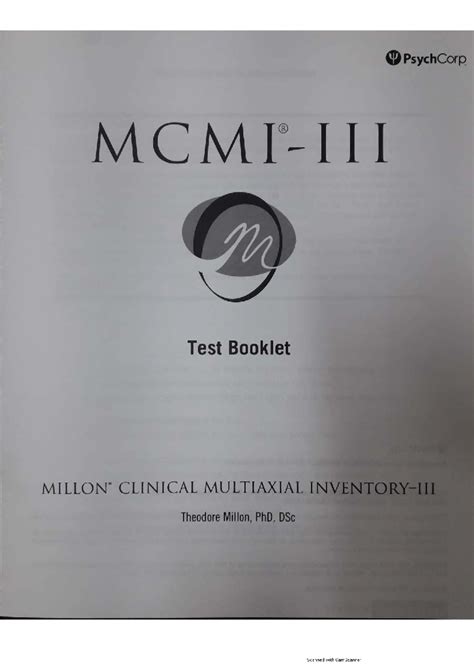MCMI 3 Questions Booklet & Hand Scoring Manual - Studocu