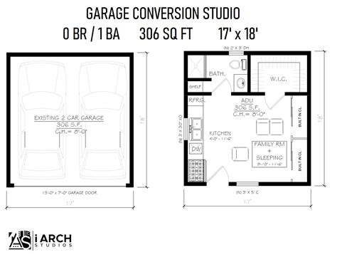 Studio ADU Floor Plan- Garage Conversion - Architect - i Arch Studios