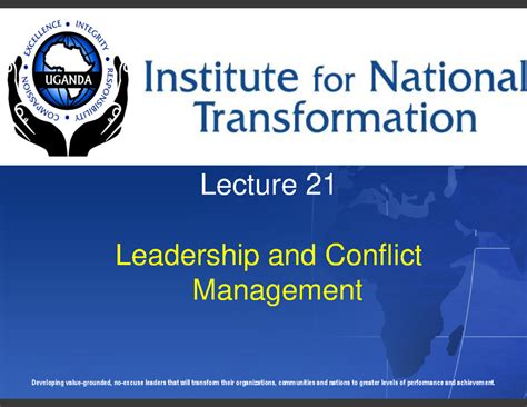 Lecture 21 Leadership and Conflict Management 3 - Developing value ...