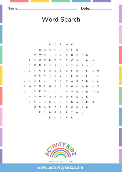 Word Search- Download FREE Printable Worksheets for Kids – ActivityKidz
