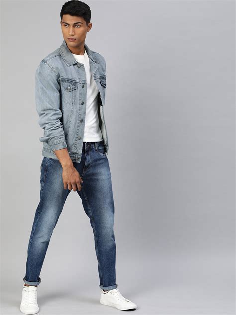 Men's Light Grey Solid Regular Fit Washed Full Sleeve Denim Jacket ...