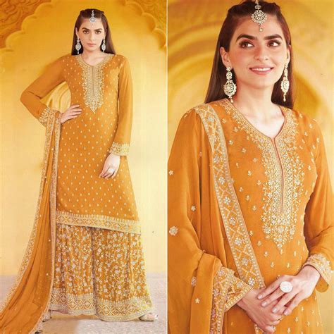 Yellow Floral Embroidered Georgette Sharara Suit