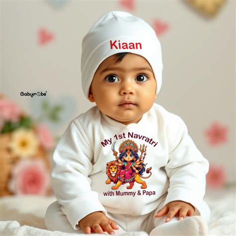Navratri Jumpsuit + Customized Cap + Mittons + Booties. – Baby robe by ...