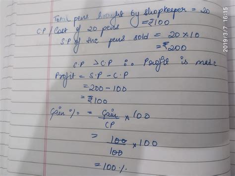 shopkeeper buy 20 pens for rupees100 and sells them at the rate of ...